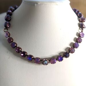 Dark Purple Crystal And Natural Purple Baroque Pearl in Stunning Copper Necklace